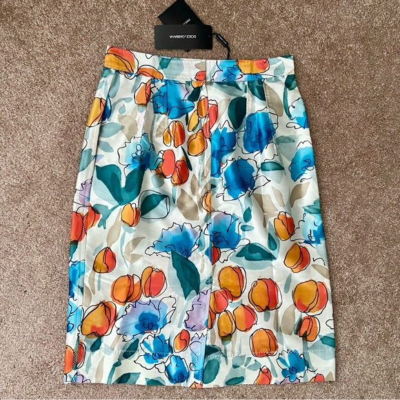 DOLCE & GABBANA Silk Knee Length Floral Skirt Size 42 - Picture 2 of 14